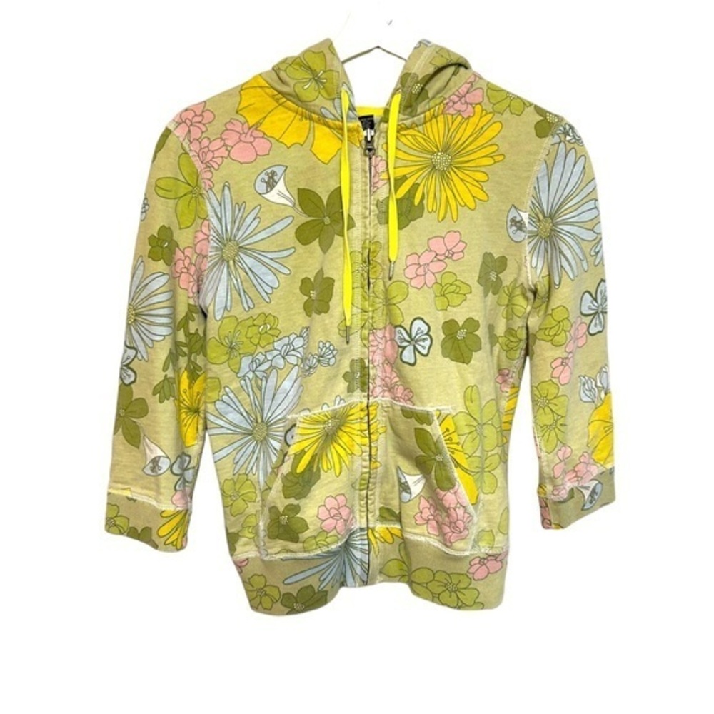 Y2K lucky brand S zip up hoodie sweatshirt retro 60's‎ floral boho daisy hippie